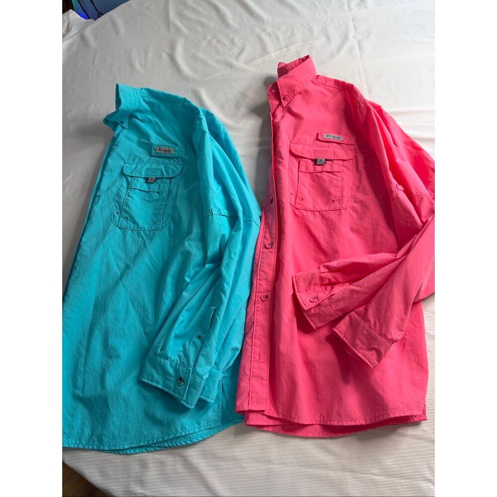 Lot Of 2 Columbia PFG Blue Pink Long Sleeve Button Up Shirt Plus Size 2X/2TF